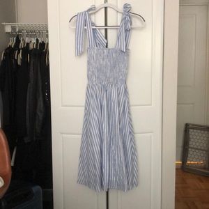 Aqua XS tie shoulder blue and white stripe dress